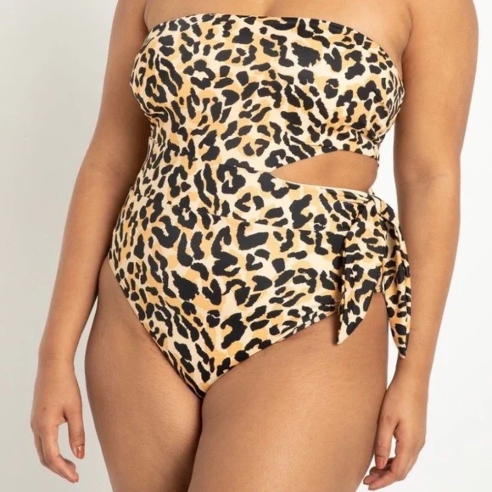 ELOQUII Side Tie, cutout, strapless swimsuit